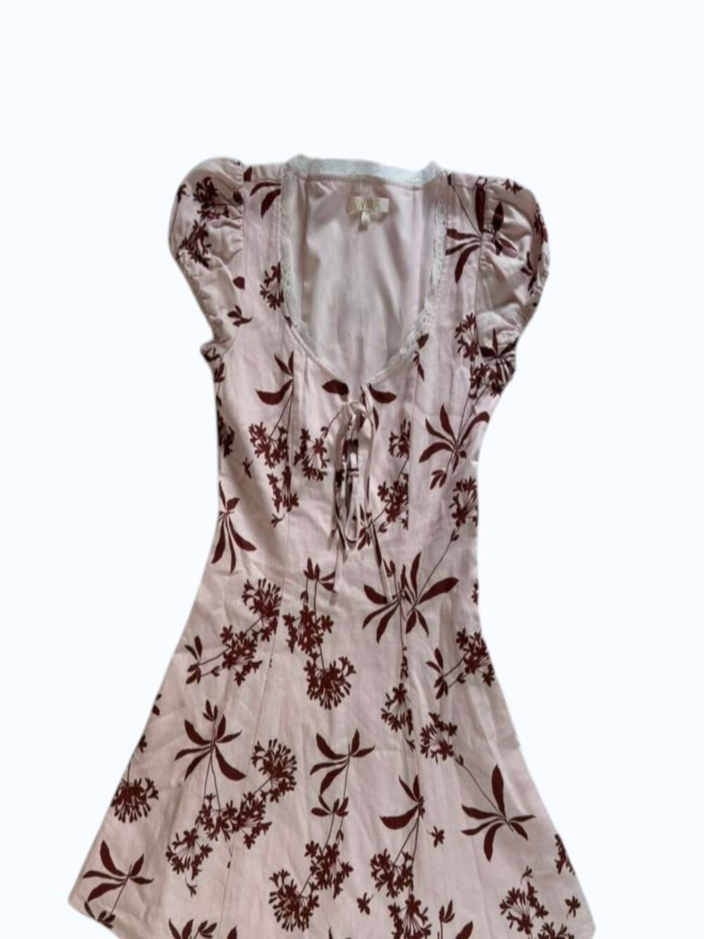 WAFY Women's Linen Rayon Floral Mini Dress Size S Cottagecore Boho Pink